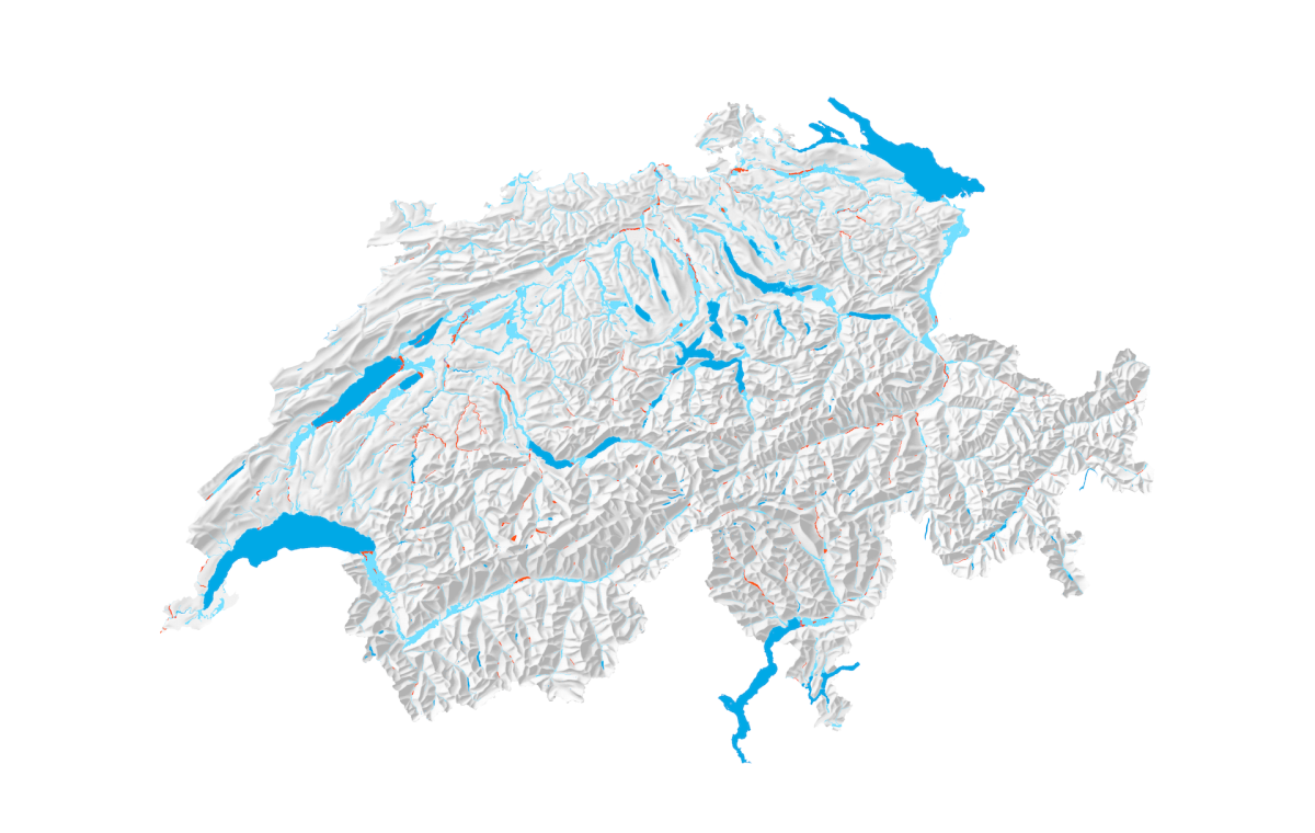 Karte: Ursprüngliche Verbreitung der Fliessgewässerauen der Schweiz 